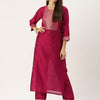 Dhiyona VA Women's Magenta Pink Yoke Woven Design Kurta with Trousers