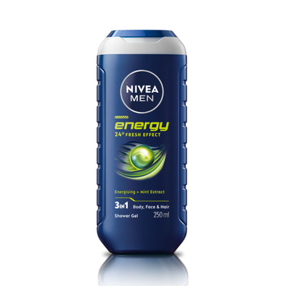 NIVEA MEN Body Wash, Energy with Mint Extracts, Shower Gel for Body, Face & Hair