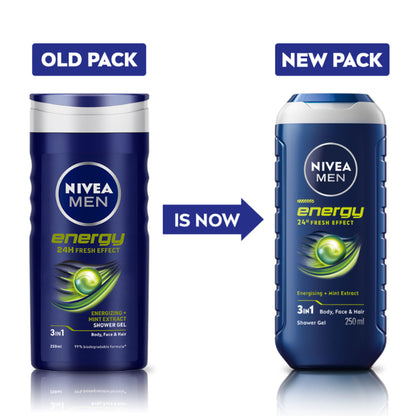 NIVEA MEN Body Wash, Energy with Mint Extracts, Shower Gel for Body, Face & Hair