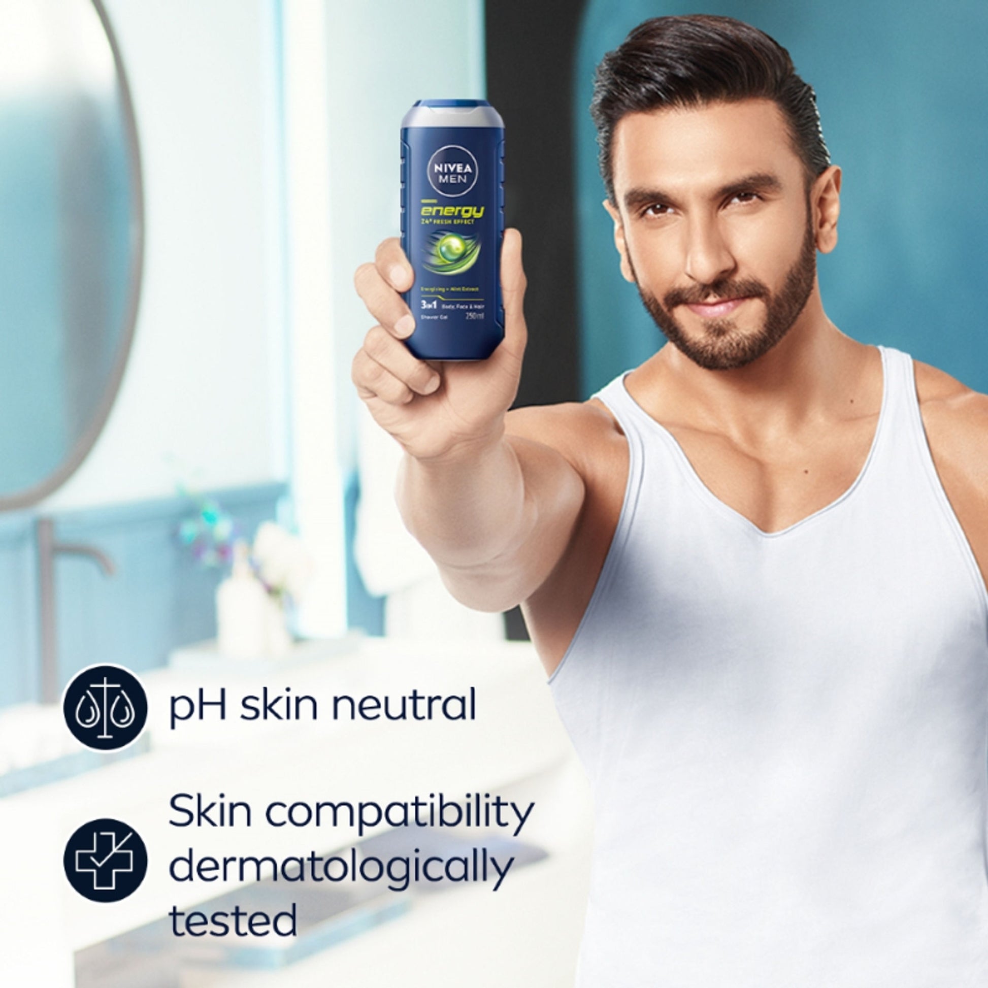 NIVEA MEN Body Wash, Energy with Mint Extracts, Shower Gel for Body, Face & Hair