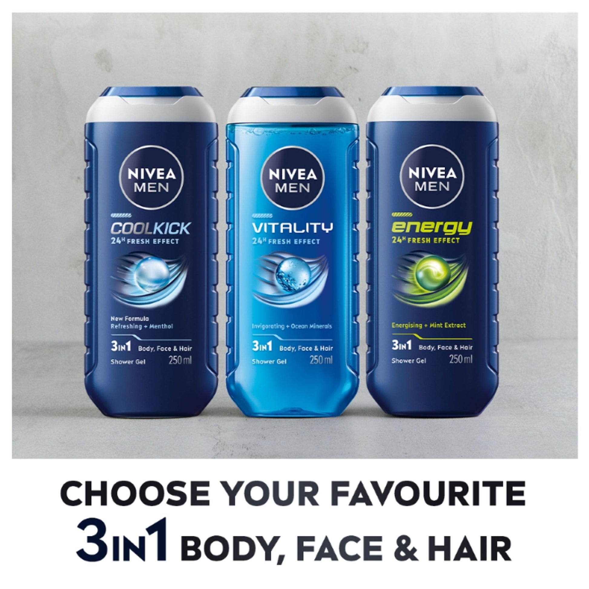 NIVEA MEN Body Wash, Energy with Mint Extracts, Shower Gel for Body, Face & Hair