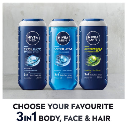 NIVEA MEN Body Wash, Energy with Mint Extracts, Shower Gel for Body, Face & Hair