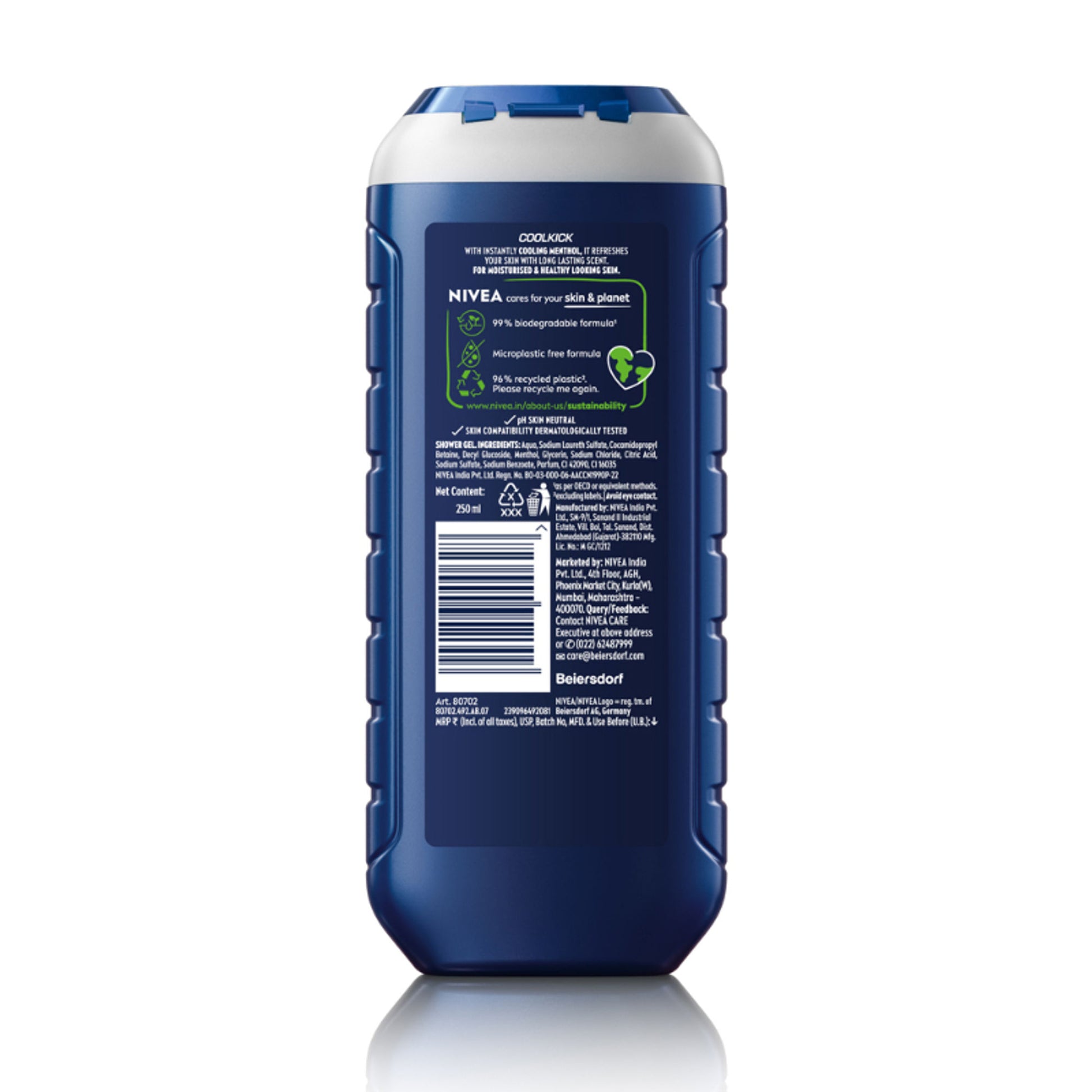 NIVEA MEN Body Wash, Cool Kick with Refreshing Icy MENthol, Shower Gel for Body, Face & Hair