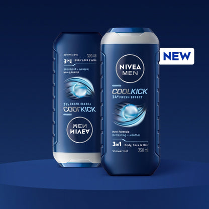 NIVEA MEN Body Wash, Cool Kick with Refreshing Icy MENthol, Shower Gel for Body, Face & Hair