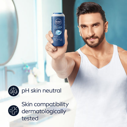 NIVEA MEN Body Wash, Cool Kick with Refreshing Icy MENthol, Shower Gel for Body, Face & Hair