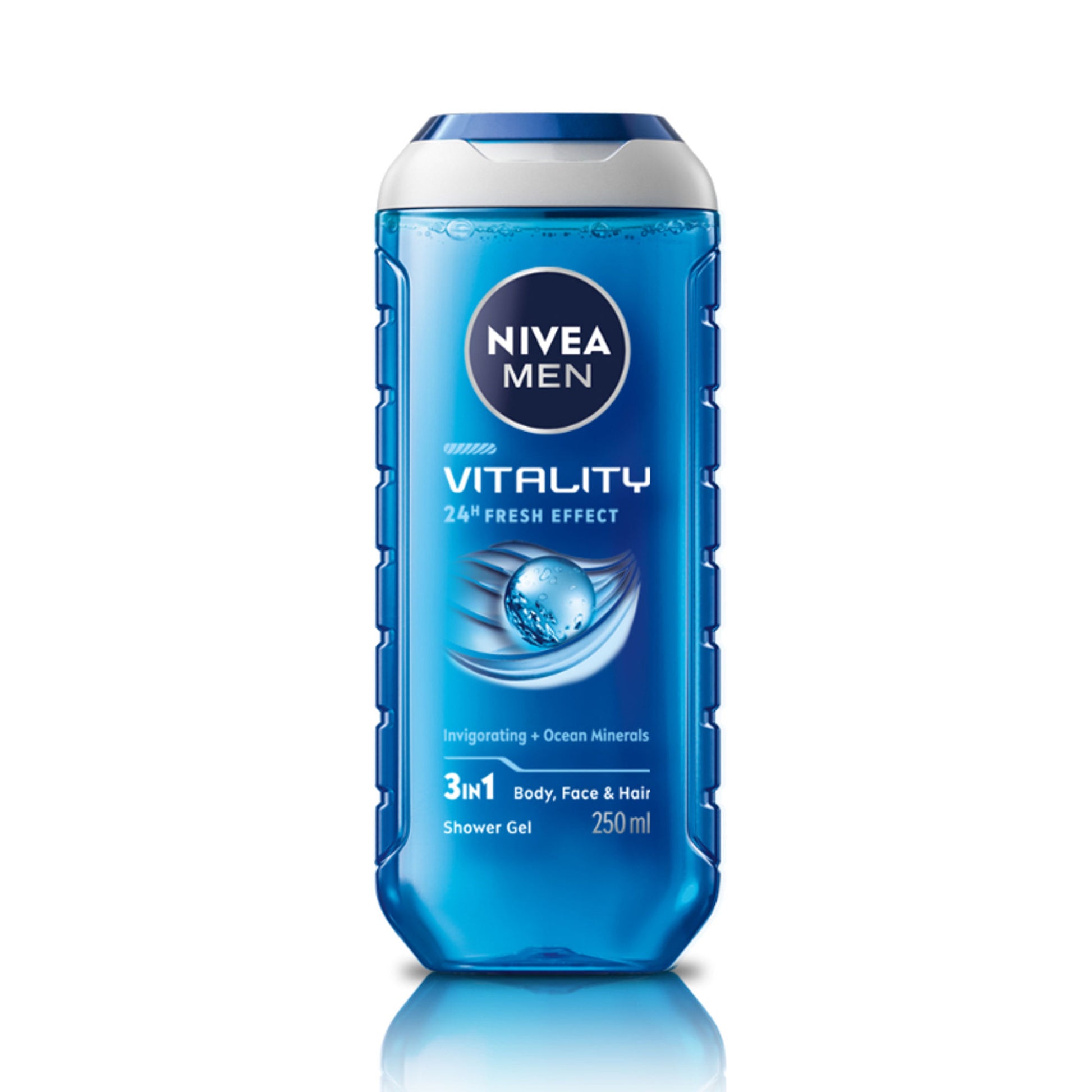 NIVEA MEN Body Wash, Vitality Fresh with Ocean Minerals, Shower Gel for Body, Face & Hair