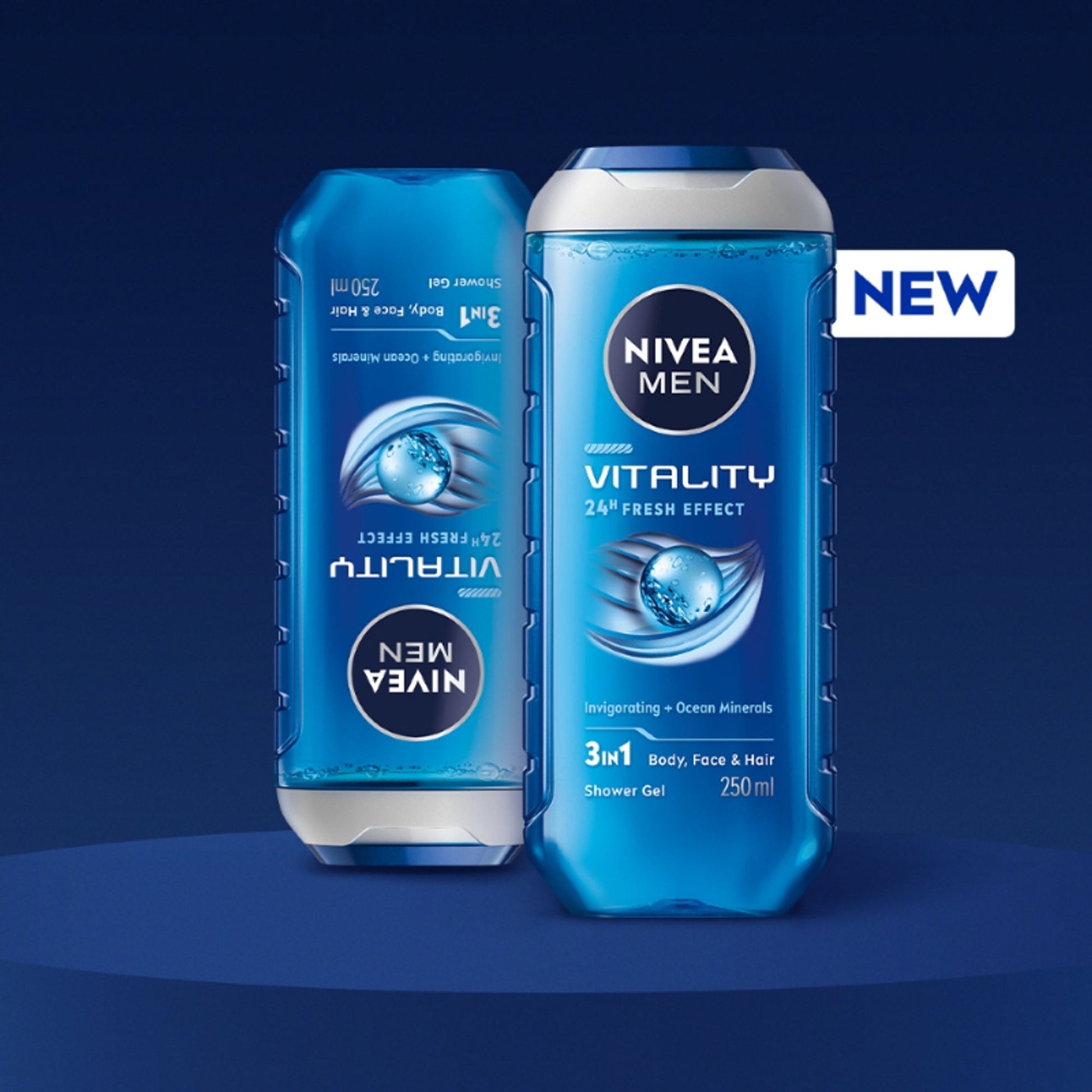 NIVEA MEN Body Wash, Vitality Fresh with Ocean Minerals, Shower Gel for Body, Face & Hair