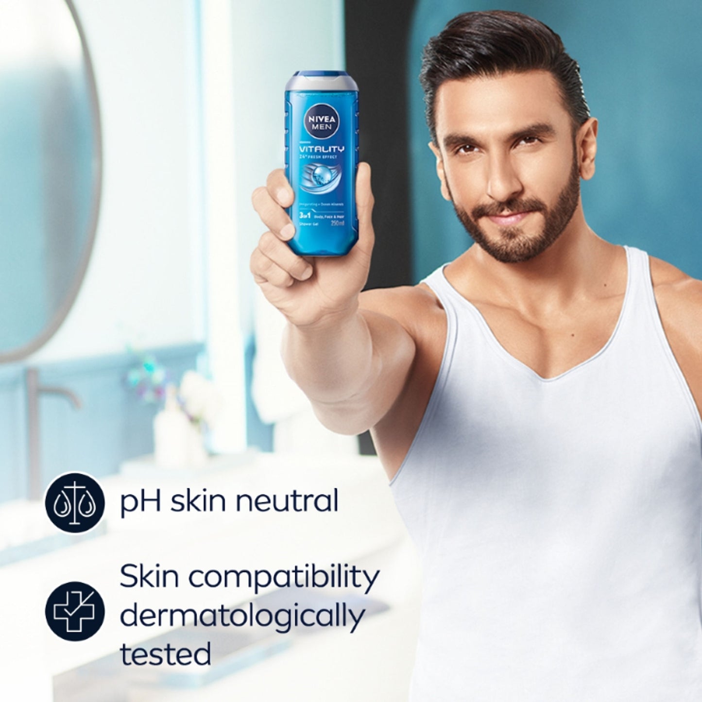 NIVEA MEN Body Wash, Vitality Fresh with Ocean Minerals, Shower Gel for Body, Face & Hair
