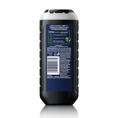 NIVEA MEN Body Wash, Deep Impact, 3 in 1 Shower Gel for Body, Face & Hair, with Microfine Clay