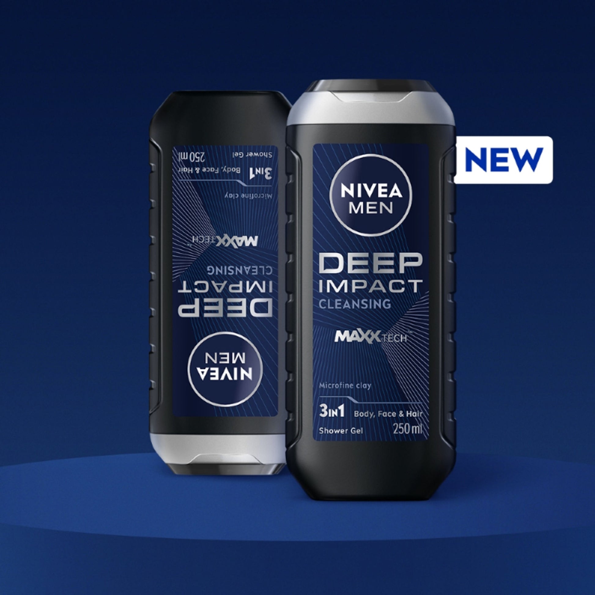 NIVEA MEN Body Wash, Deep Impact, 3 in 1 Shower Gel for Body, Face & Hair, with Microfine Clay