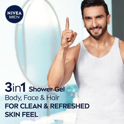 NIVEA MEN Body Wash, Deep Impact, 3 in 1 Shower Gel for Body, Face & Hair, with Microfine Clay