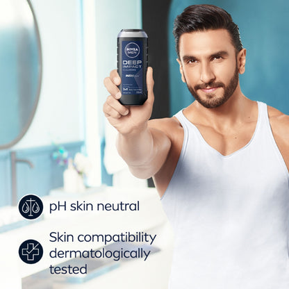 NIVEA MEN Body Wash, Deep Impact, 3 in 1 Shower Gel for Body, Face & Hair, with Microfine Clay