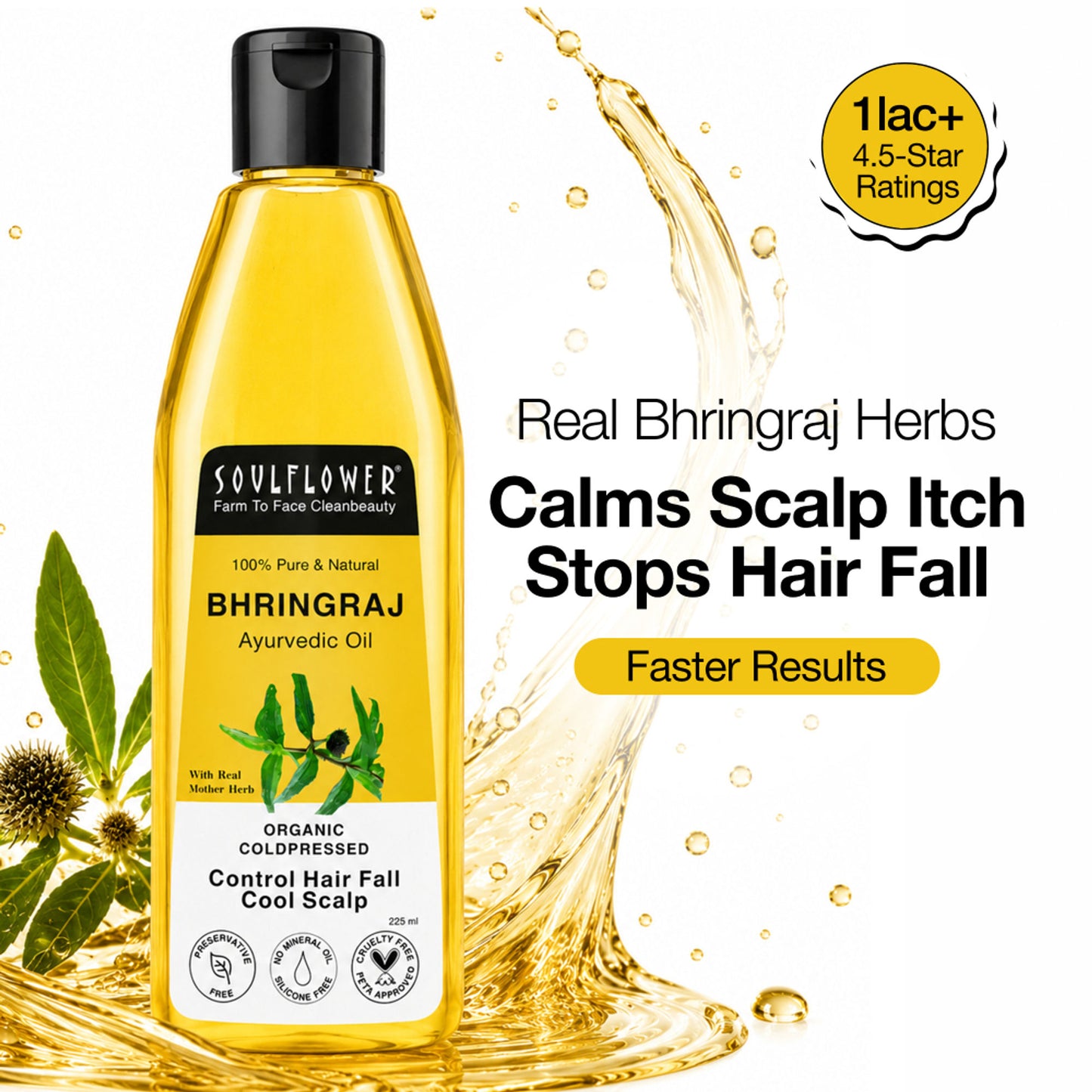 Soulflower Coldpressed Pure Natural Bhringraj Oil with Coconut and Sesame