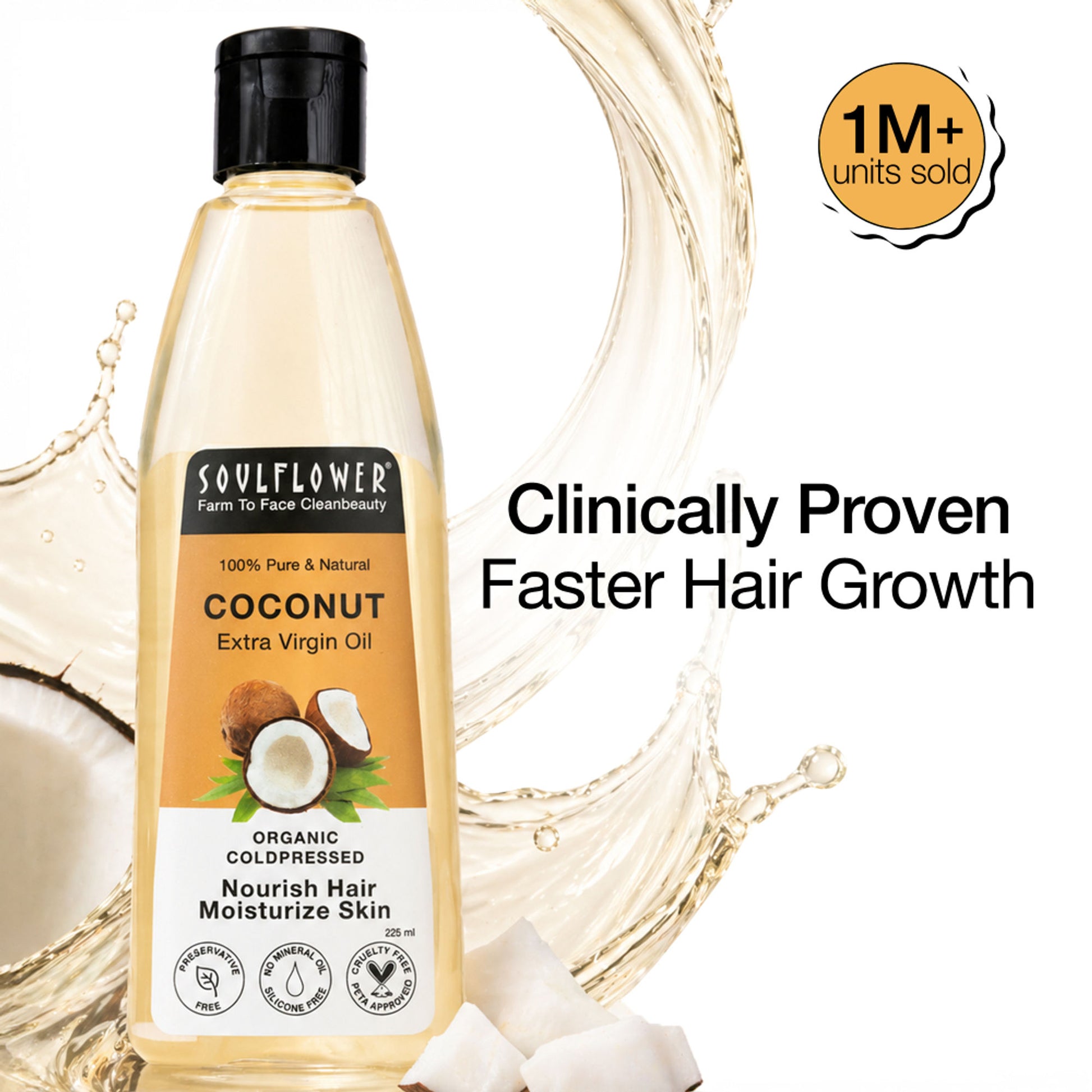 Soulflower Extra Virgin Coconut Oil for Dry, Frizzy Hair, Rough Skin, Wrinkle Reduction Cold Pressed