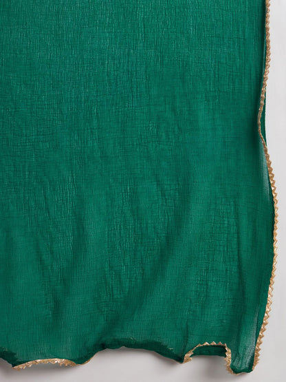 Indyancart IE Women Ethnic Motifs Thread Work Silk Chiffon Kurta with Trousers & With Dupatta