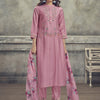 Indyancart IE Pink Floral Embroidered Kurta & Trousers With Dupatta