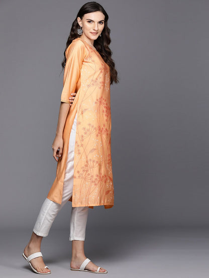 Dhiyona IE Floral Printed Thread Work Detail Straight Kurta