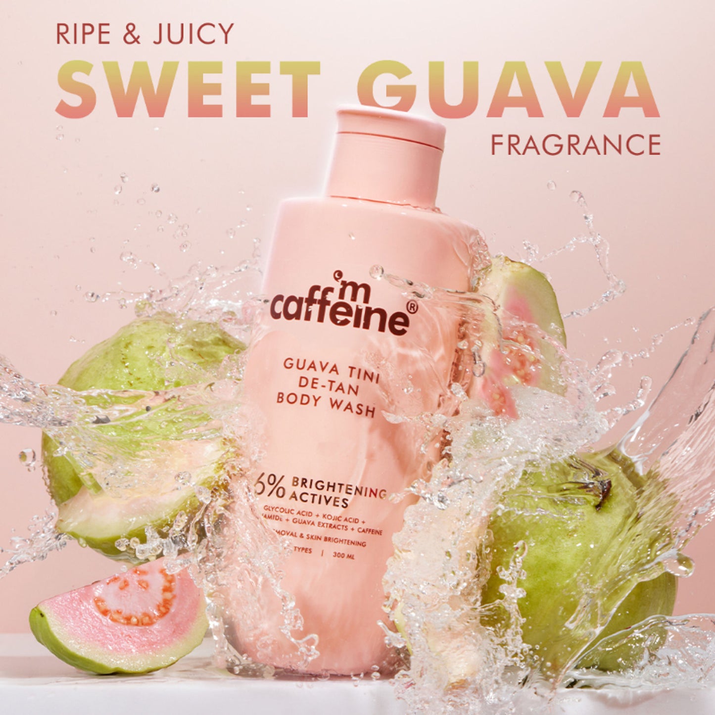 mCaffeine 1% Glycolic Acid Detan Body Wash, 5% Niacinamide-Kojic Acid Reduces Dark Spots & Brightens
