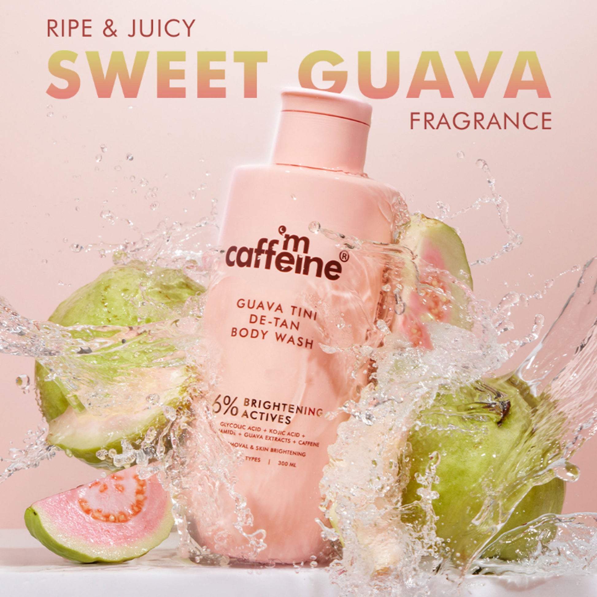 mCaffeine 1% Glycolic Acid Detan Body Wash, 5% Niacinamide-Kojic Acid Reduces Dark Spots & Brightens