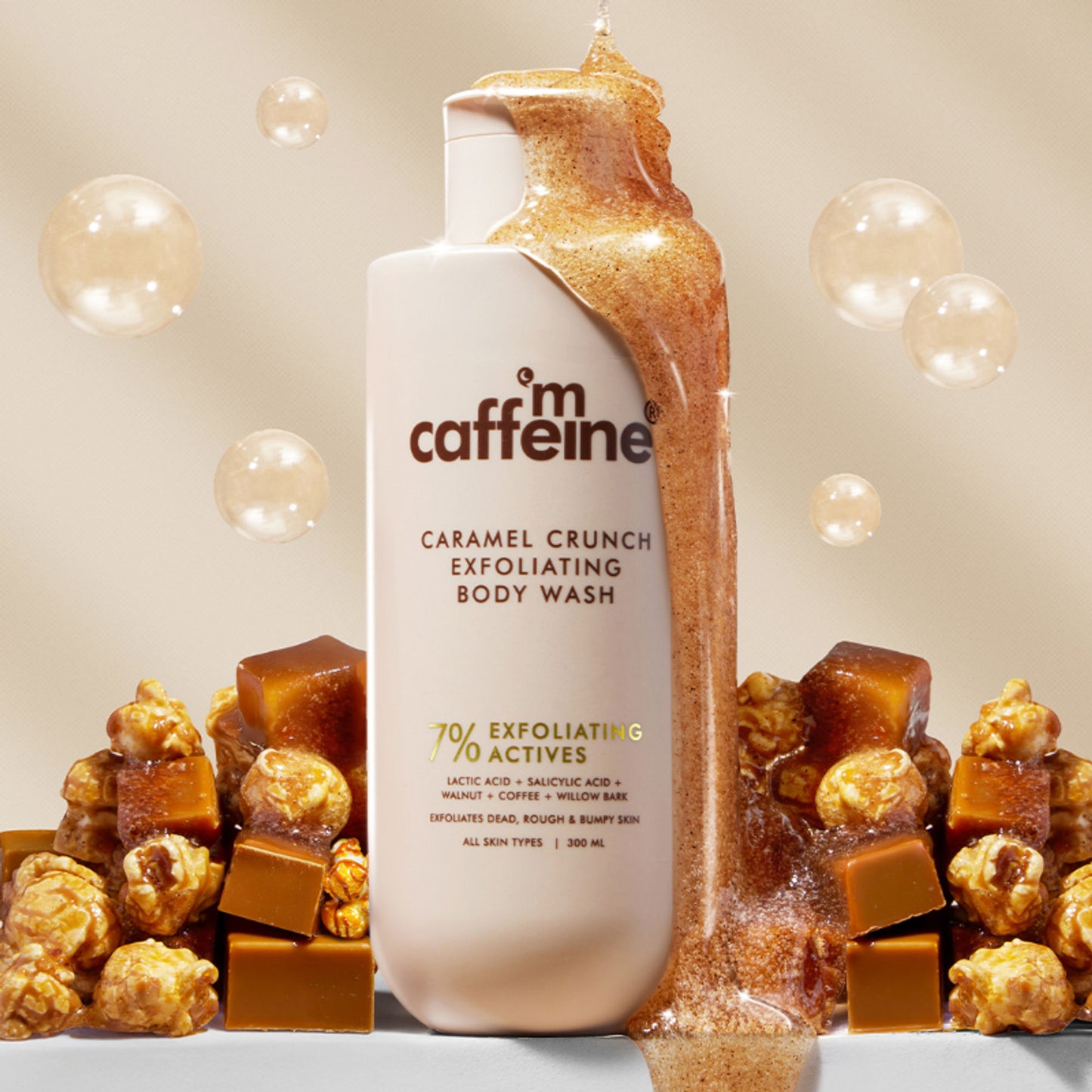 mCaffeine 7%Exfoliating Caramel Crunch Body Wash-1%Salicylic 2%LacticAcidShowerGeltoReduceBodyAcne