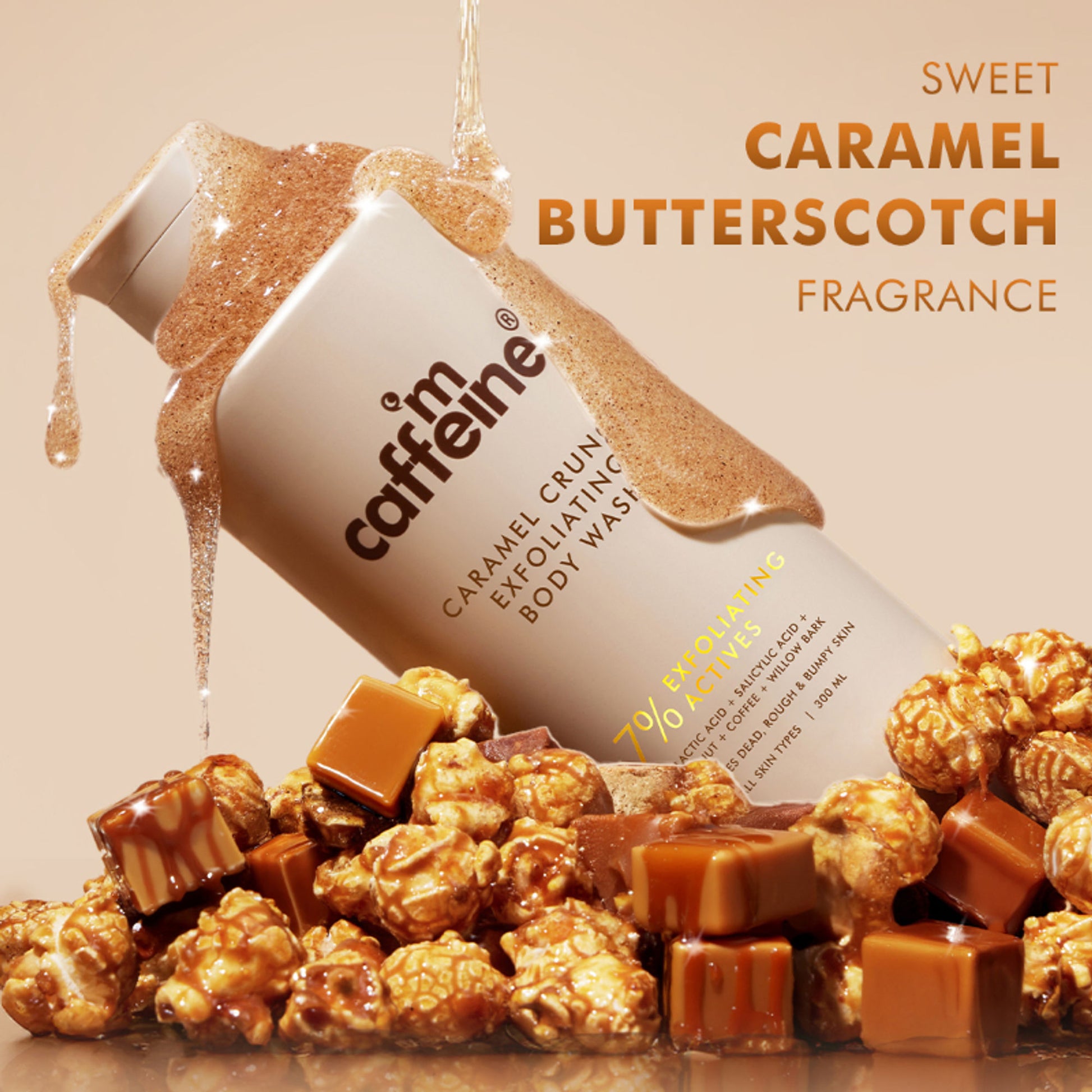 mCaffeine 7%Exfoliating Caramel Crunch Body Wash-1%Salicylic 2%LacticAcidShowerGeltoReduceBodyAcne