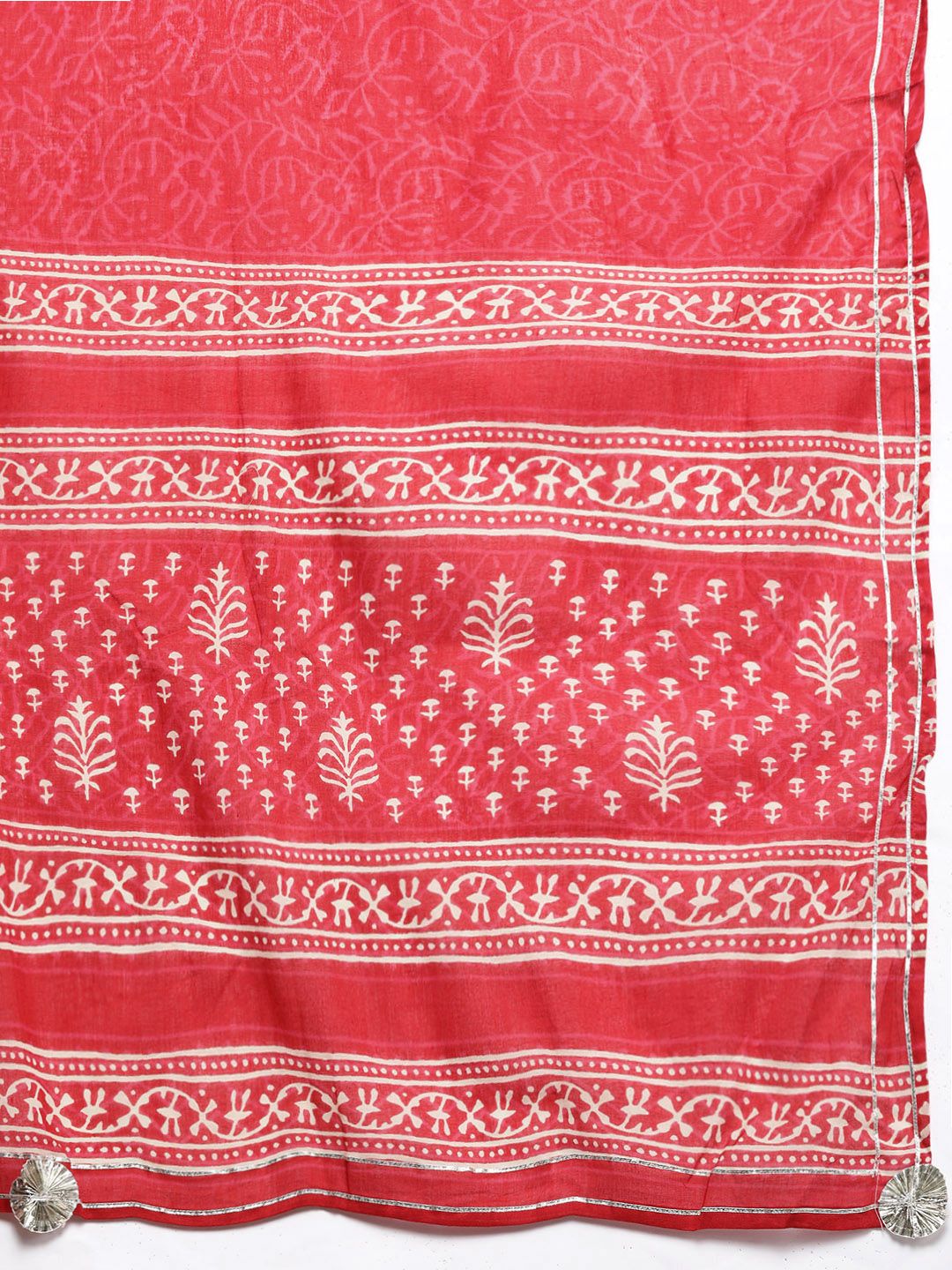 Indyancart IE Women Coral Ethnic Motifs Printed Gotta Patti Kurta with Palazzos & With Dupatta