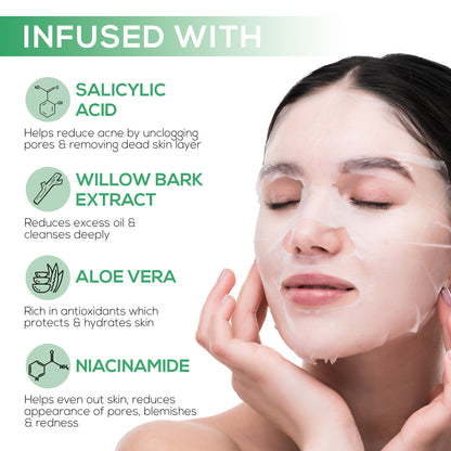 Renee Cosmetics Salicylic Acid Sheet Mask, Unclog pores, Reduces Dark Spots & Fine Lines, Soothes & Hydrates