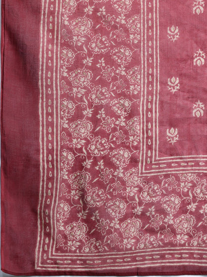 Indyancart IE Floral Printed Empire Pure Cotton Kurta with Trousers & With Dupatta