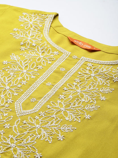Indyancart IE Floral Embroidered Thread Work Kurta