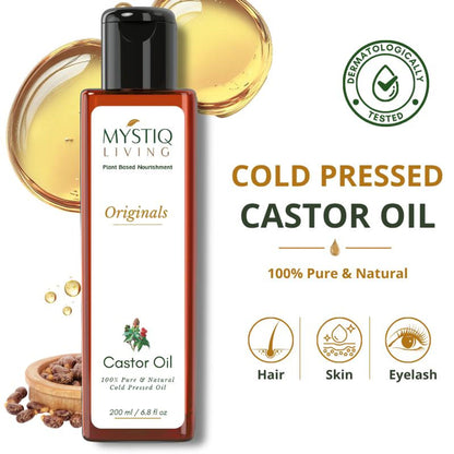 Mystiq Living Castor Oil 100% Pure & Cold Pressed For Hair Growth, Skin, Eyes, Face and Body