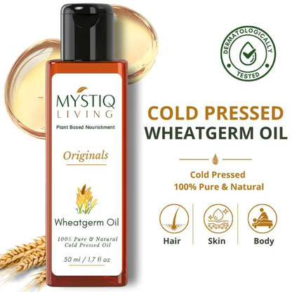 Mystiq Living Wheat Germ Oil For Hair, Face, Body & Skin - Cold Pressed & Organic