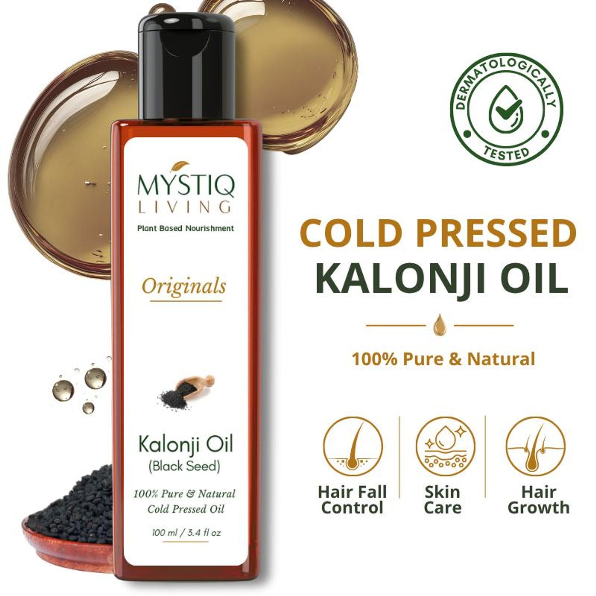 Mystiq Living Kalonji Oil 100% Pure Cold Pressed Oil (Onion Black Seed) for Hair