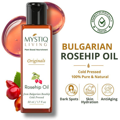 Mystiq Living Rosehip Seed Oil 100% Pure Cold Pressed For Cleansing Facial Oil fro Gua Sha Massage,
