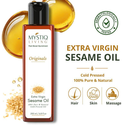 Mystiq Living Extra Virgin Sesame Oil, Cold Pressed & Organic For Hair, Face, Body & Massage