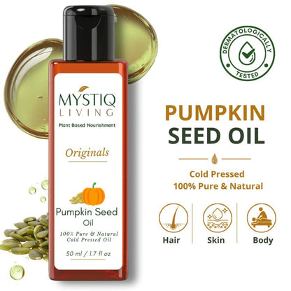 Mystiq Living Pumpkin Seed Oil For Hair Growth, 100% Pure Cold Pressed Oil for Hair, Face & Skin