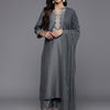 Dhiyona VA Women'sFloral Embroidered Mandarin Collar Straight Kurta with Trousers & Dupatta