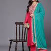 Dhiyona VA Women's Ethnic Motifs Embroidered Regular Mirror Work Kurta with Trousers & Dupatta