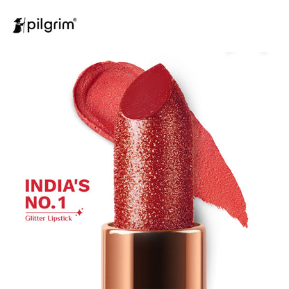 Pilgrim Dubai Bling Glitter Lipstick Soft Matte Finish, Non-Drying with Vitamin E - Jumeirah Jewel01 - Jumeirah Jewel01
