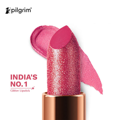 Pilgrim Dubai Bling Glitter Lipstick Soft Matte Finish, Non-Drying with Vitamin E - Jumeirah Jewel01 - My Habibi07