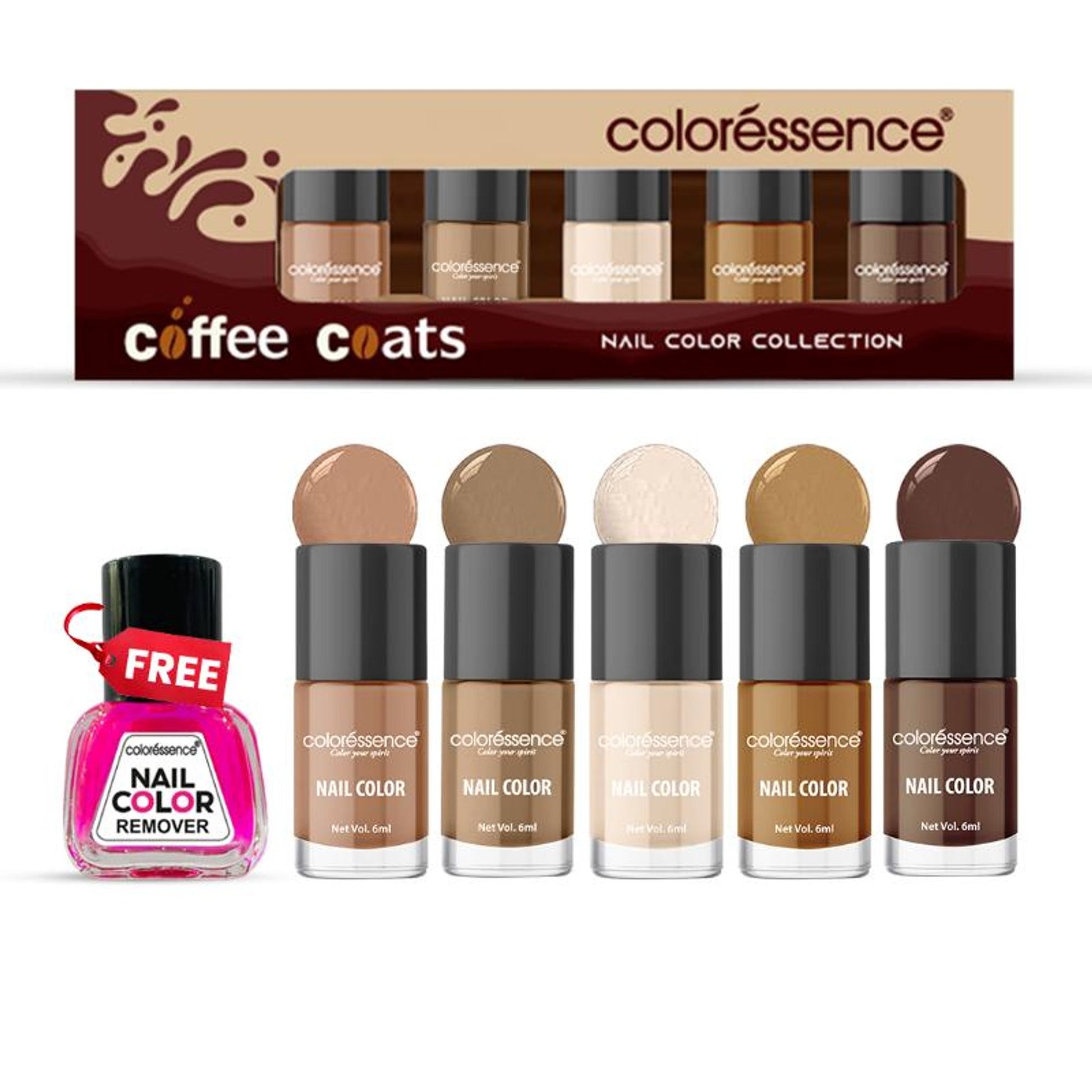 Coloressence Nail Paint Kit With Free Nail Paint Remover - Coffee coats
