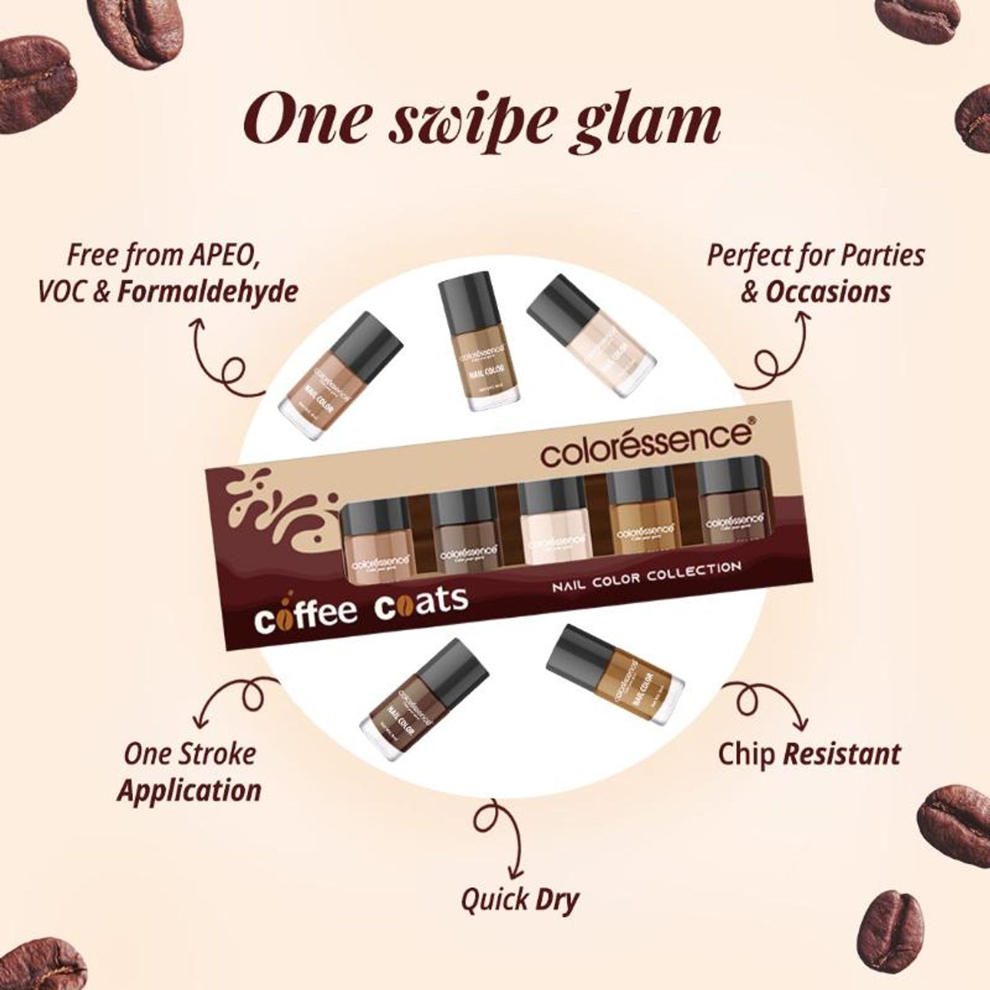 Coloressence Nail Paint Kit With Free Nail Paint Remover - Coffee coats