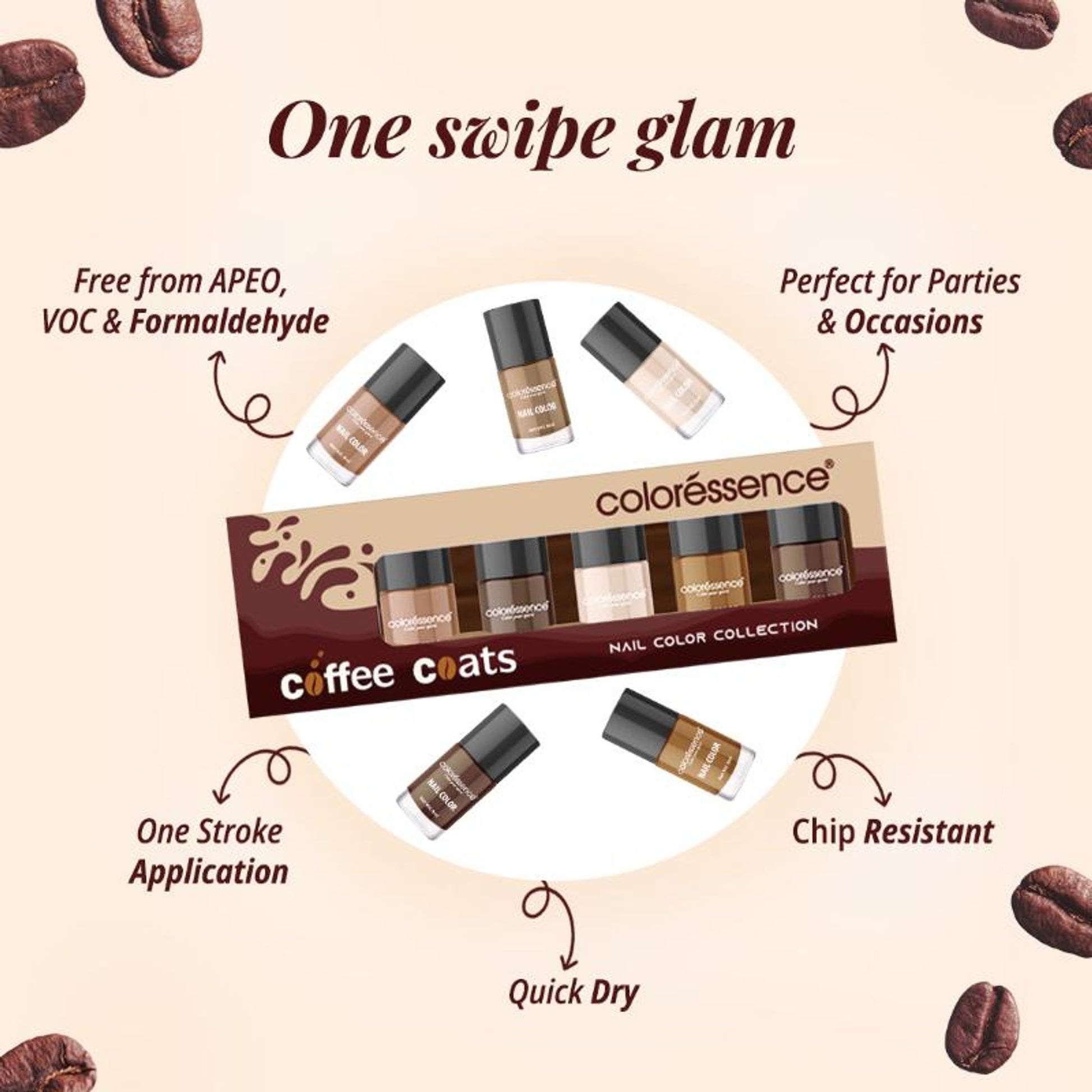 Coloressence Nail Paint Kit With Free Nail Paint Remover - Coffee coats