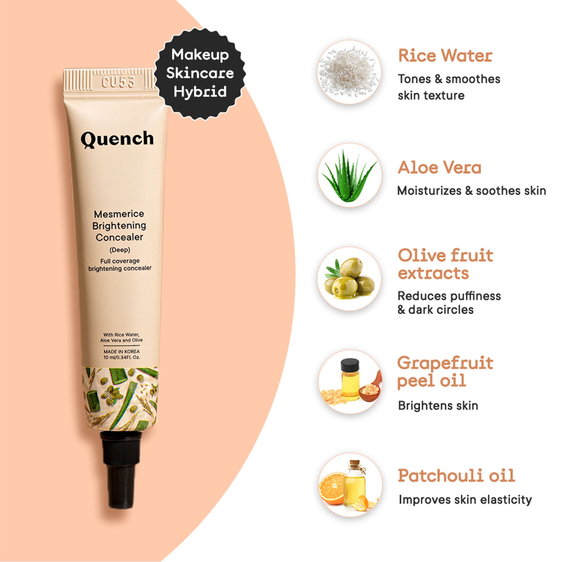 Quench Brightening Cream Concealer With Rice Water - Light