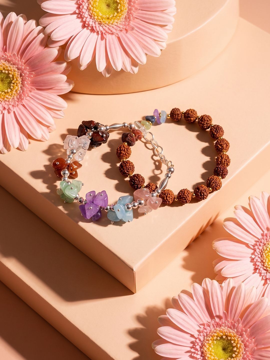 Anouk Set Of 2 Rudraksh & Seven Chakra Chip Bracelet Rakhi With Roli Chawal Chandan Mishri