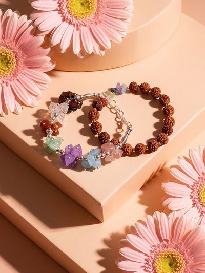 Indyancart Set Of 2 Rudraksh & Seven Chakra Chip Bracelet Rakhi With Roli Chawal Chandan Mishri