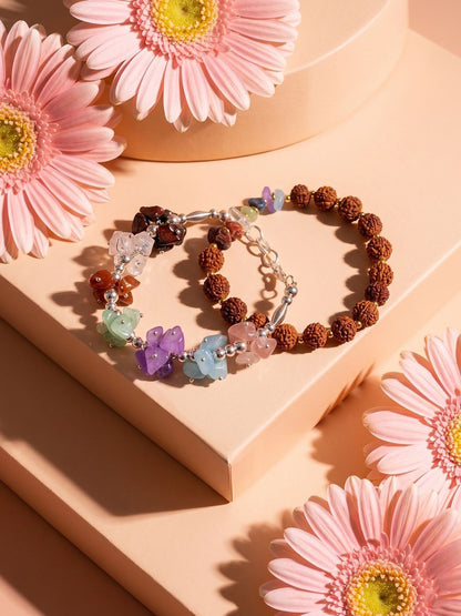 Anouk Set Of 2 Rudraksh & Seven Chakra Chip Bracelet Rakhi With Roli Chawal Chandan Mishri