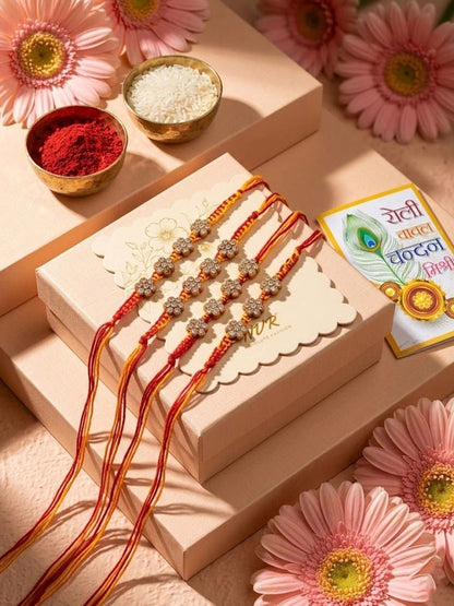 Anouk Set Of 4 Artificial Stones Floral Design Thread Rakhi