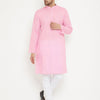 Men's Pink Cotton Blend Straight Kurta Pyjama Set