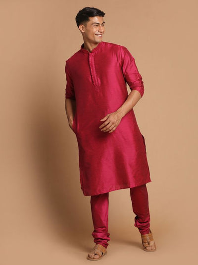 Men's Pink Viscose Blend Straight Kurta and Dhoti Set