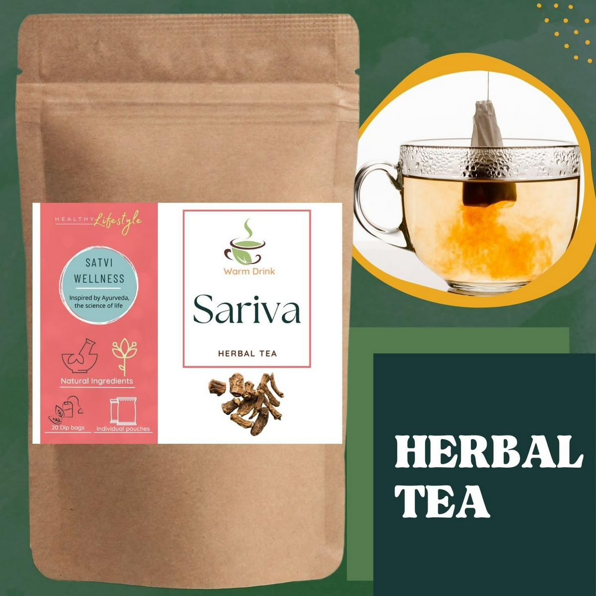 Satvi Wellness Sariva Tea Ananthamool Sariba Herbal Tea Bags | Herbal Tea